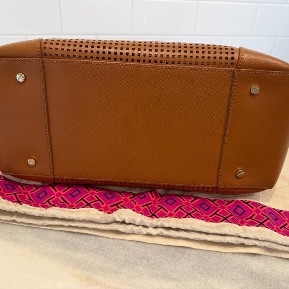 Tory Burch Robinson Perforated Tote Double Zip Tote (Long Strap Not Included) - Picture 9 of 10